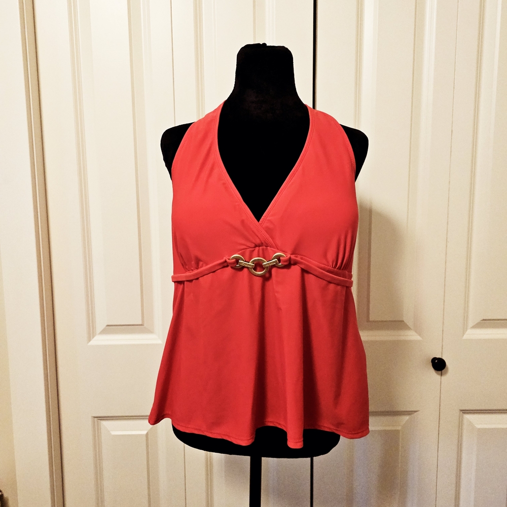 Krista Womens Red Halter Tankini Swim Top SZ 2X